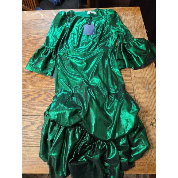 NWT Tuckernuck Pomander Place Crinkle Lurex Lillith Maxi Dress Emerald Green sz - Picture 2 of 5